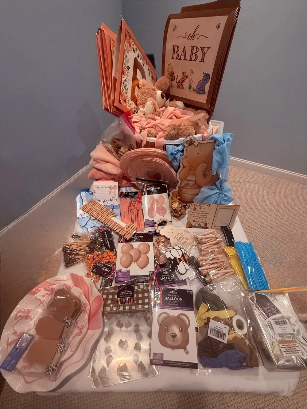 Baby Shower Decorations Lot- Pink Bear/Ribbon Theme and Winnie the Pooh theme
